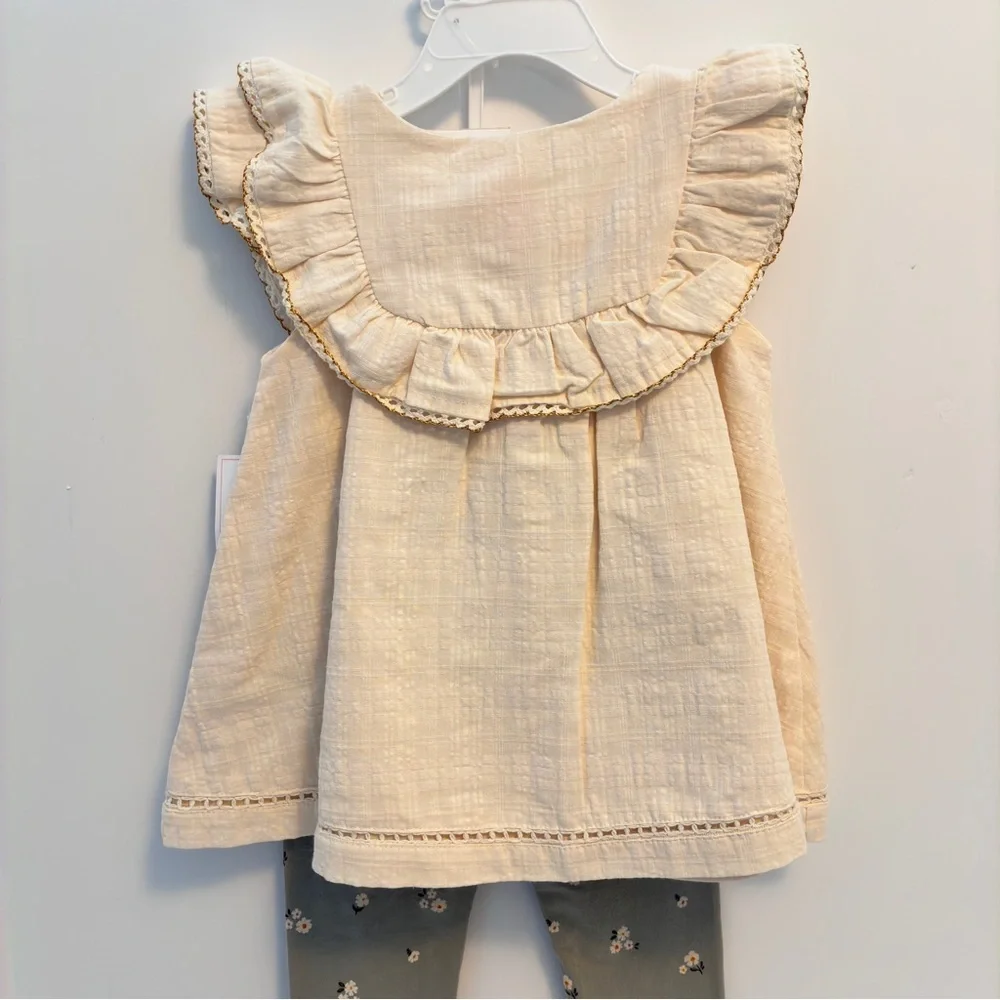 Shabby Chic Toddler Girl's Ruffle Top Leggings Headband 3 Piece Set Size 3T New